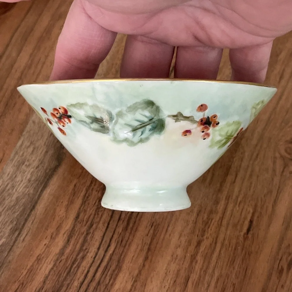 Vintage HANDPAINTED Rice Bowl Porcelain grapes cherries signed 